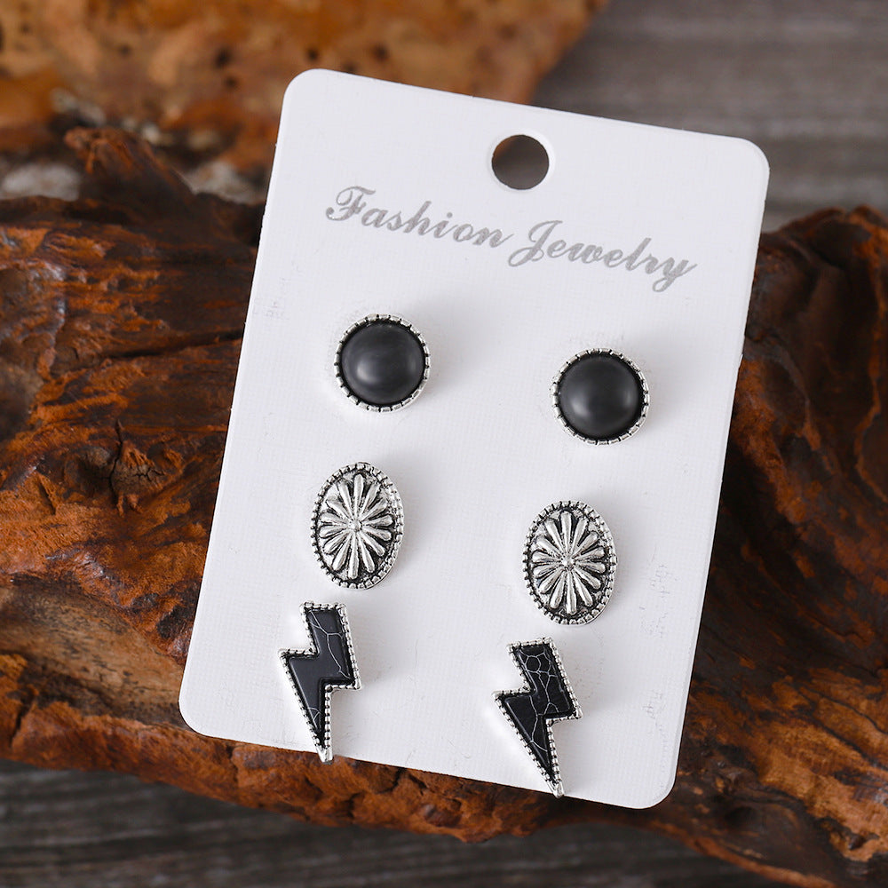 Wholesale Western Bohemian Lightning Turquoise Inlaid Pumpkin Flower Earrings